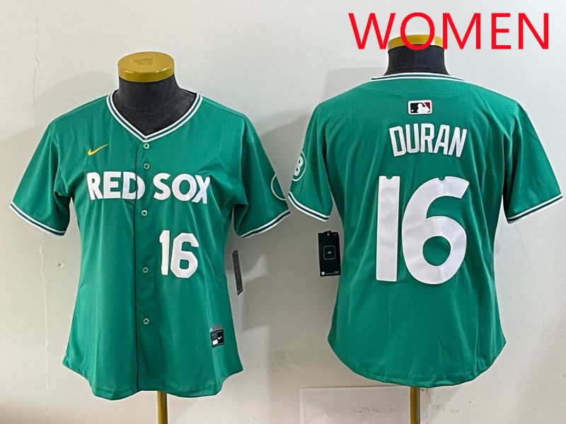 Women 2025 Boston Red Sox 16 Duran Dark Green Joint Name Nike MLB Jersey style 1